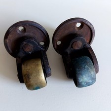 2 ANTIQUE VINTAGE RARE RECLAIMED BRASS FURNITURE CASTERS WHEELS BARRON & Co