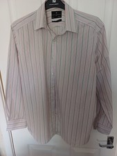 Preloved Mens Jeff Banks Cotton Grey/pink Striped Longsleeve Shirt Collar 16.5