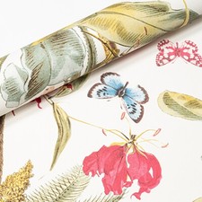 Floral Pink Leaf Wallpaper Green Butterfly Slightly Imperfect Textured Vinyl