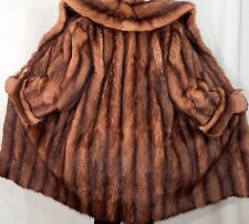 Real Fur Mud Brown Musquash Muskrat Bisam Vintage Striped Oversized Coat FR459