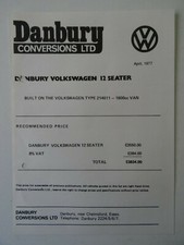 DANBURY CONVERSIONS LTD VOLKSWAGEN TYPE 214011 VAN 12 SEATER PRICE LIST APR 1977