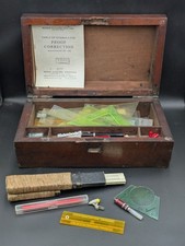 Vintage Proof Reading Correction Equipment In Wooden Storage Box