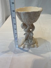 Vintage Ceramic Cherub Compote Pedestal Dish 8" Tall