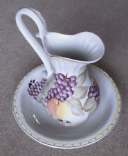 Portuguese Pottery Jug and Bowl set with Fruit Design 34cm tall x 31cm diameter