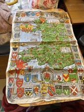 Large vintage linen kitchen tea towel of historical map of Wales/monmouth 