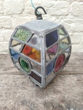 Amazing Antique Arts & Crafts Leaded Stained Multicoloured Glass Lantern Light