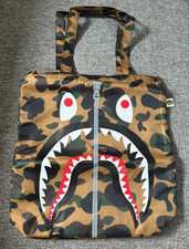 A Bathing Ape BAPE Camouflage Shark Cushion Tote Bag Unisex Lightweight *USED