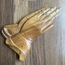 Vintage Christian Wooden Plaque Praying Hands 10”x 5” Rare Prayer Religous Wood