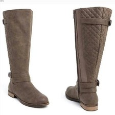 New Torrid 7W Wide Width & Calf Dark Taupe Faux Suede Buckle Quilted Knee Boots