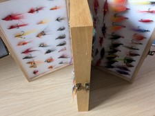 Large 4 Side Wooden Box With About 100 Salmon/Sea Trout Flies, Tubes, Cone Heads