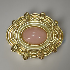 Vintage AVON Brooch Pink Cabochon & Yellow Enamel Gold Tone
