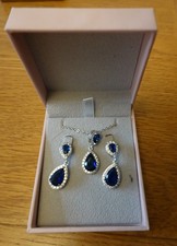 Pendant Necklace and Earring Set - Sapphire & Diamond Style Bridal Earrings!