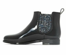 BE ONLY Nashville Glitter Patent Chelsea Wellies UK 6 EU 39 Black RRP £50