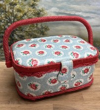 Cath Kidston Sewing Box Floral Oil Cloth Blue Pink Rose Fabric