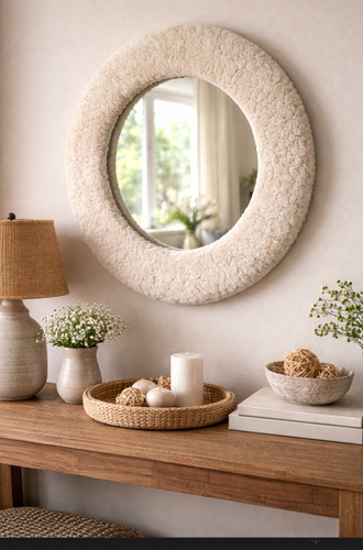 Round wall mirror - wall, fluffy