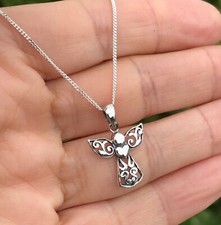 Filigree 925 Sterling Silver Guardian Angel Pendant Necklace Jewellery