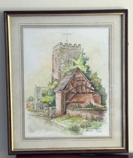 FINAL OFFER!   Original Water C ,Signed, Barn&Church, Hathern, Leics by J. Simon