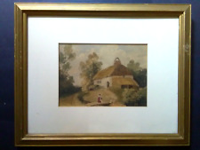 19th Century, Landscape Watercolour Painting, Georgian Woman, Cottage