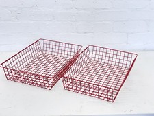 2 x Vintage Office In Out Trays / Red Wire / Mid Century MCM Desk