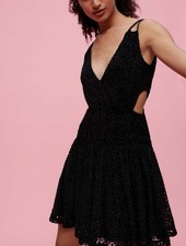 Maje Women’s Black Velvet Cut Out Waist Dress Sparkle Size 36 Party Occasion