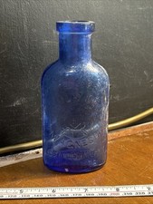 Antique Edwardian Milk of Magnesia Blue Glass Bottle - vintage vase or ornament
