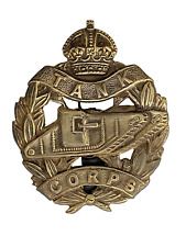 British Army WWI Tank Corps brass metal cap badge Antiqued Finish