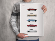 POSTER - JAGUAR SALOON EVOLUTION - (A4 A3 A2 Sizes) S-Type, XJ6, Mark 2