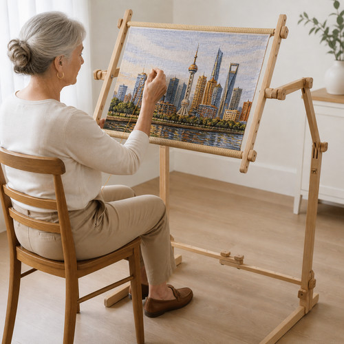 Embroidery stand wood - wood, floor