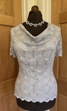 Jacques Vert Grey Lacey Sequinned Top Size 14 Special Occasion Cruise BNWOT