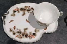 Sandwich Set Cup and Saucer / Sandwich Plate, Scots Pine - Diamond China, Japan