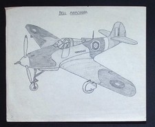 Original WWII Hand-Drawn Aircraft Illustration – Bell Airacobra (RAF P-39)