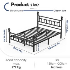 Heavy Duty Bed Frames with Headboard and Footboard, 3/4.6/5FT Metal Platform