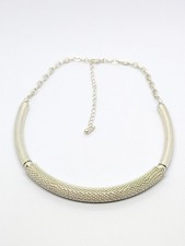Short collar necklace, Choker style rigid silver-tone necklace