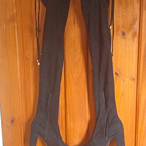 Ladies black faux suede thigh - ladies,