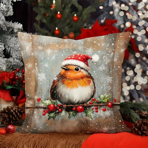 Christmas robin cushion cover - robin,