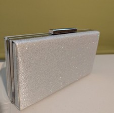 ROLAND CARTIER Women's Silver Clutch, Shoulder Evening Bag with Sparkle Glitter