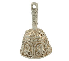 Sterling Silver Fancy Patterned Ringable Hand Bell Charm (Approx 25mm x 15mm)