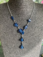 silver tone Sapphire blue tone collar necklace