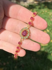 9Ct Gold On Silver Emerald And Ruby Exceptional Bracelet ￼