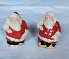 2 Vintage Chalkware/Bisque Father Christmas Cake Toppers decorations   1940s/50s