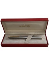 Sheaffer 240X Fashion Chrome Fountain Pen Medium Nib Gold Trim in Box