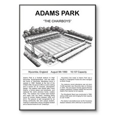 Wycombe Football Poster, Adams Park Poster, Wycombe Wanderers Stadium, a4 Print
