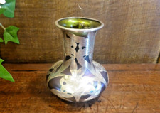 LOETZ PURPLE/GREEN Iridescent ART GLASS VASE - ALVIN 999 FINE SILVER OVERLAY 