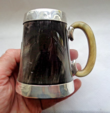 SCOTTISH PROVINCIAL ABERDEEN SOLID SILVER MOUNTED HUNTED SPORTING HORN TANKARD