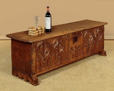 Long Gothic Carved Oak Coffer c.1900