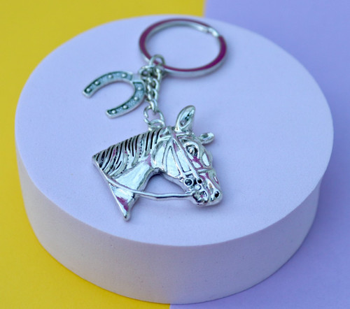 Silver horse head keychain - horse,