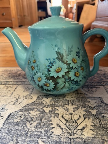 Floral turquoise ceramic - ceramic, round