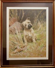 1940 Arthur WARDLE  ORIGINAL SIGNED Pastel Painting Border Terrier Puppy Dog