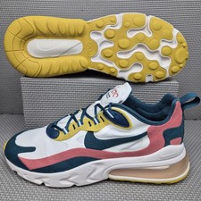 Nike Air Max 270 React Trainers UK 8 White Turquoise Yellow Men's CT1264-103