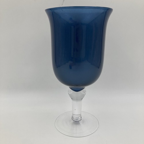 Large blue glass hurricane - large,